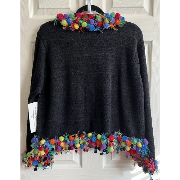 DESIGN OPTIONS By Philip & Jane Gordon Colorful Pom Pom Sweater Cardigan XL NWT - Picture 5 of 13